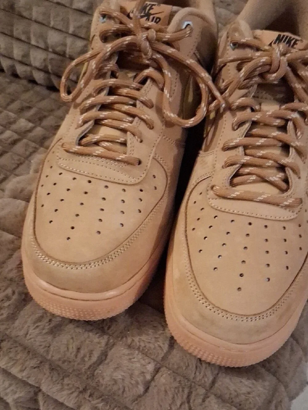 Nike Men's Nubuck Low-Top Sneakers in Tan with Olive Swoosh